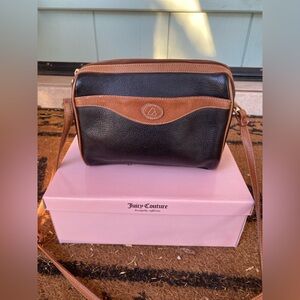 Vintage Liz Claiborne Black with Brown Trim Leather Crossbody Purse